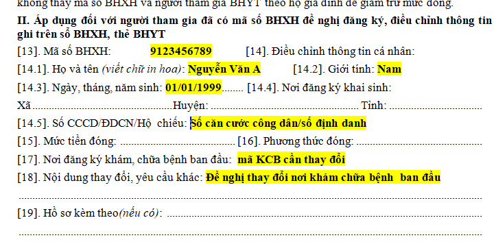 thay đổi nơi khám chữa bệnh ban đầu