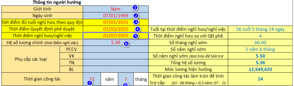 Tải file excel tính nghỉ hưu trước tuổi theo nghị định 178