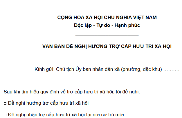 Download mẫu số 01 đề nghị hưởng trợ cấp hưu trí xã hội